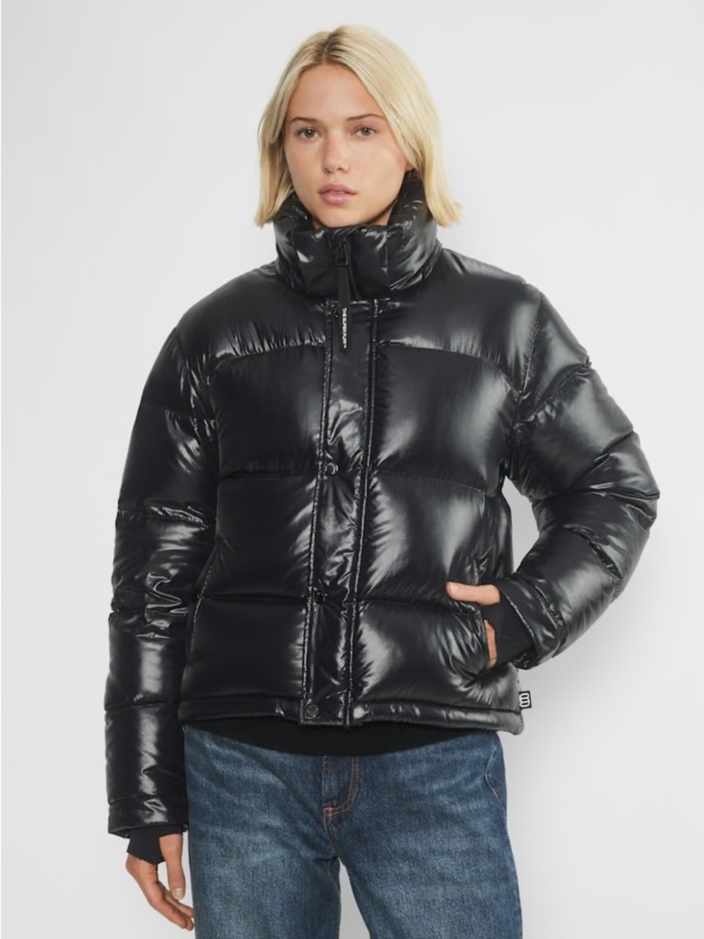 TNA Black Glossy Quilted Puffer Jacket